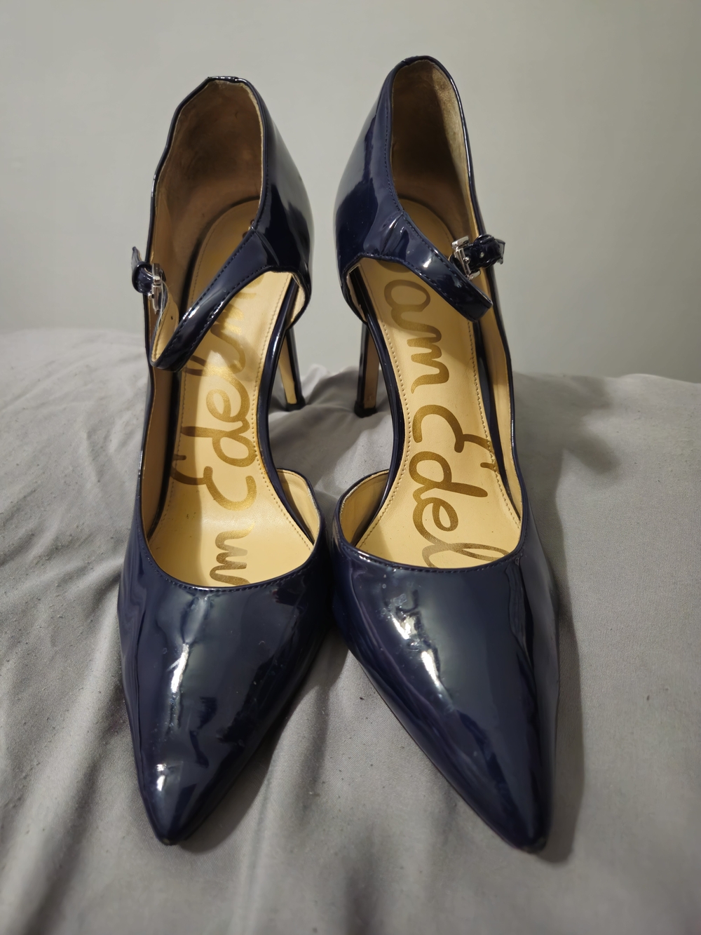 Sam Edelman Navy Patent Nora Pointed-Toe Mary Jane Pumps